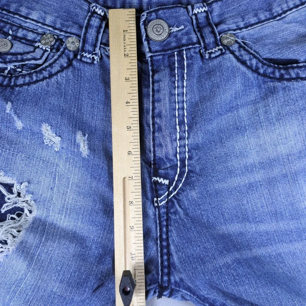 True Religion Ricky Jeans Mens 34x31 Blue Distressed Stone Wash Flap Pockets USA